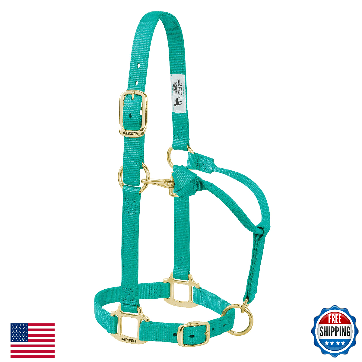 Weaver Leather Original Adjustable Nylon Horse Halter, Yearling, Emerald Green - Image 1