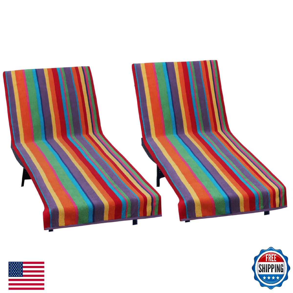 COTTON CRAFT Pool Lounge Chair Cover 2-Pack Dobby Terry Towel 32x82" Multicolor - Image 1