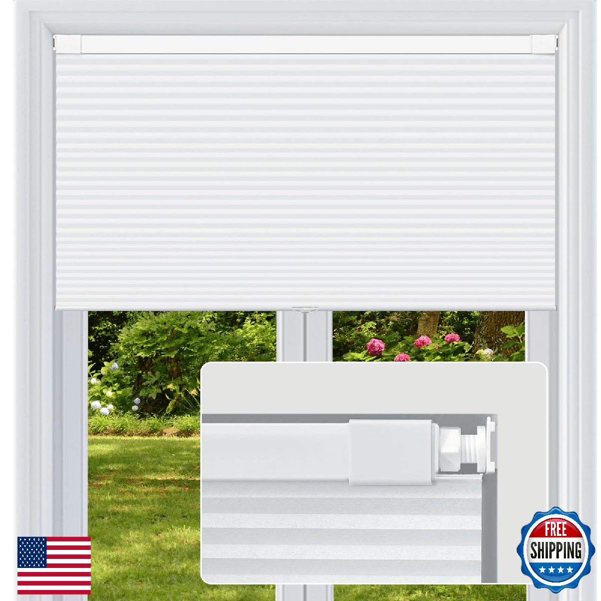 FabuBlinds Cordless Cellular Shades, No Drill No Tools Light Filtering Honeycomb - Image 1