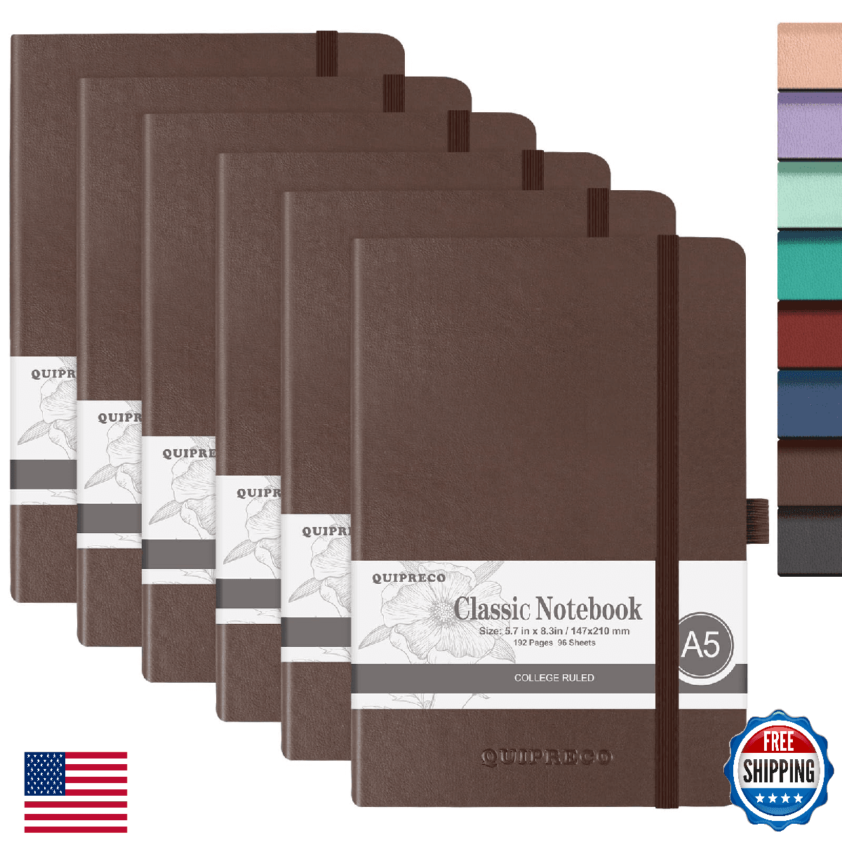 quipreco 6Pack Hardcover Lined Journal Notebook, A5 192 Pages 100Gsm Paper Colle - Image 1