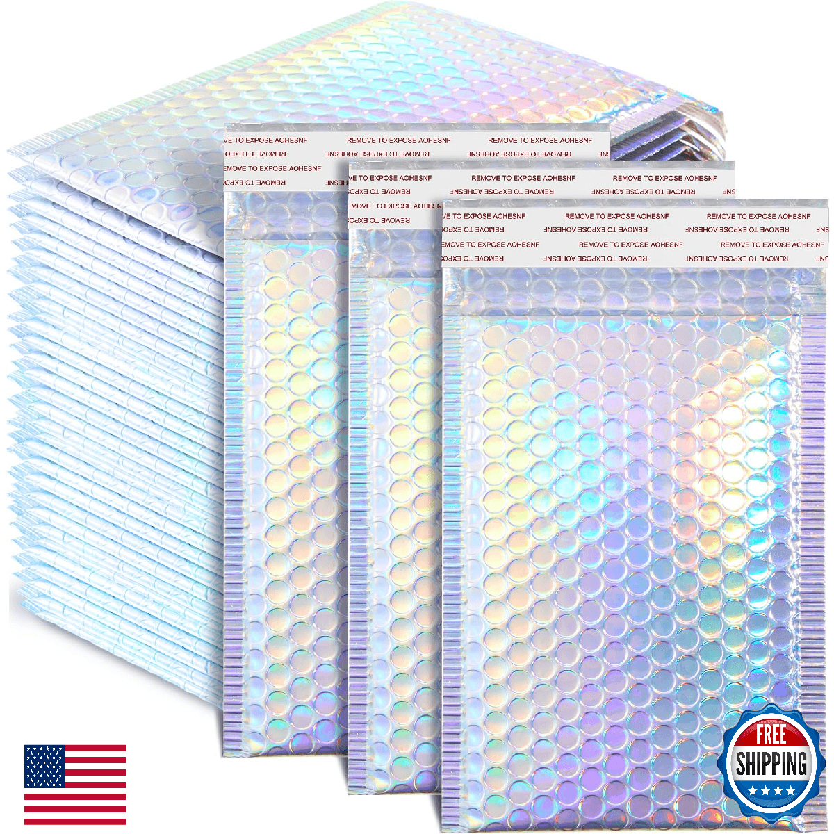 Henoyso 60 Pcs 6 x 9.5 Inch Holographic Bubble Mailers Metallic Bubble Envelopes - Image 1