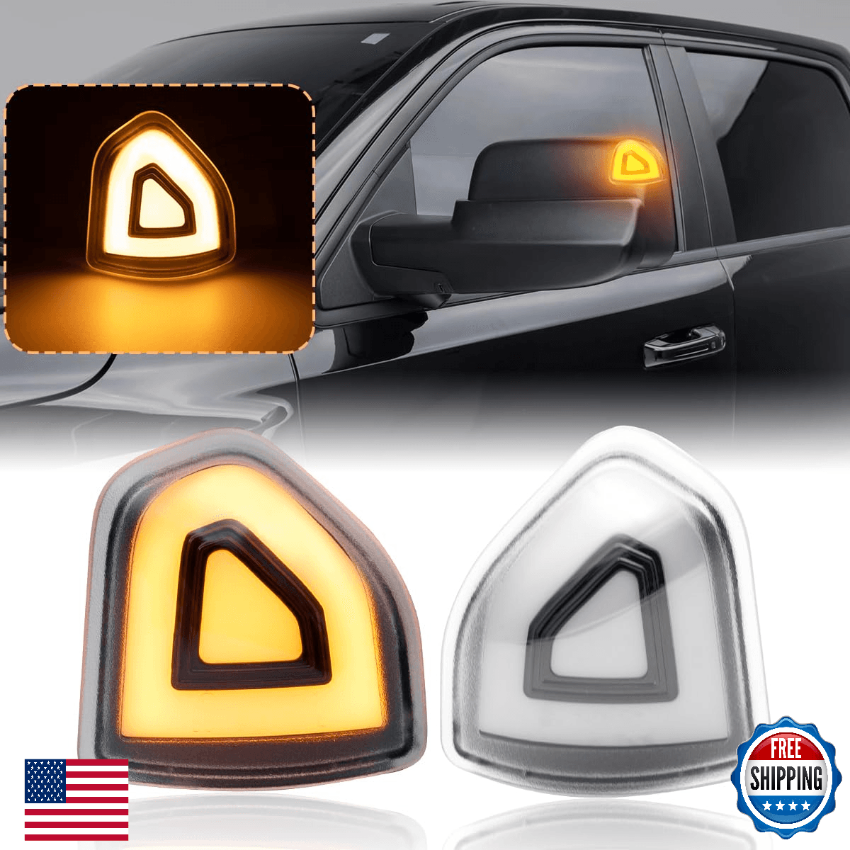 Aexploer Side Tow Mirror Turn Signal Lights LED Compatible with Ram 1500 2010-20 - Image 1