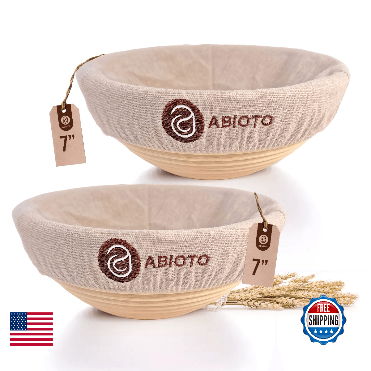ABIOTO Bread Proofing Baskets for Sourdough Bread Baking - Set of 2 7" Round Ban - Image 1