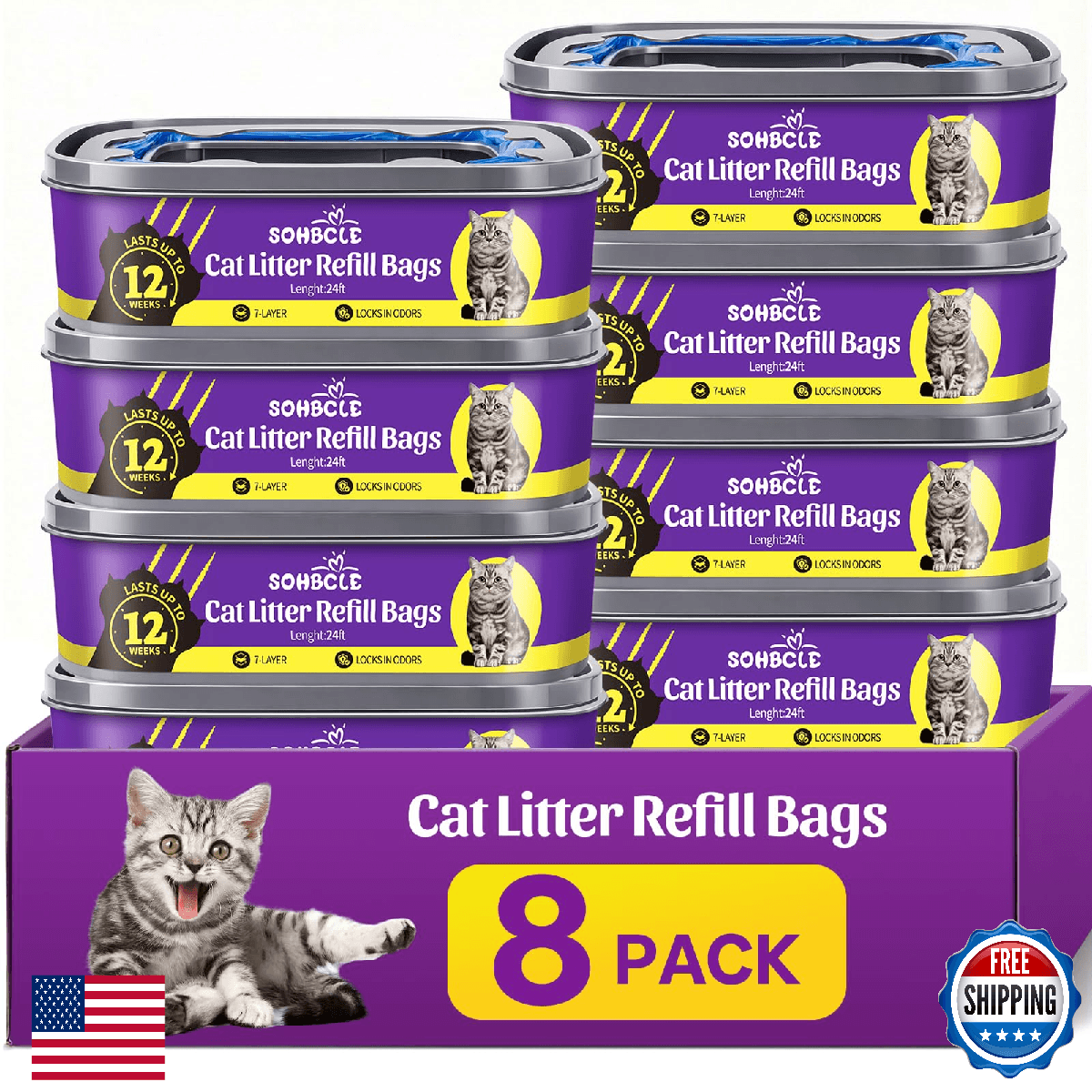 Genie Cat Litter Refill Bags 8-Pack Compatible with Standard Plus Style Pails 7- - Image 1