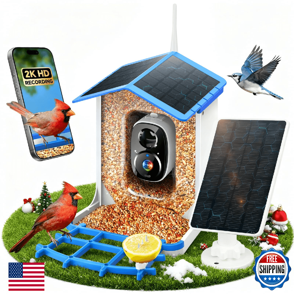 Smart Bird Feeder with Camera Solar Powered for Outdoors, AI Bird Species Identi - Image 1