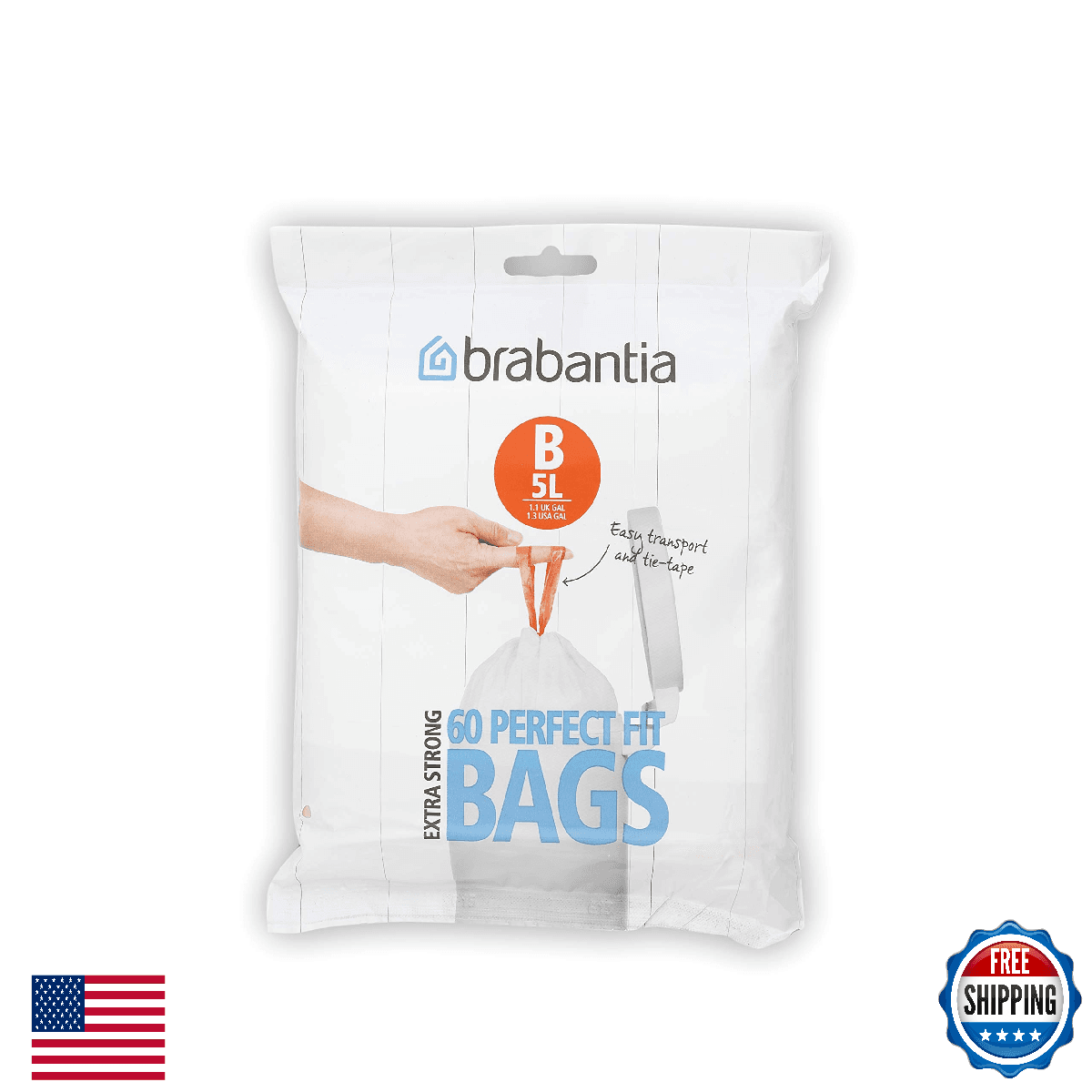 Brabantia Bin Liners Size B 5L 60 Bags - Image 1