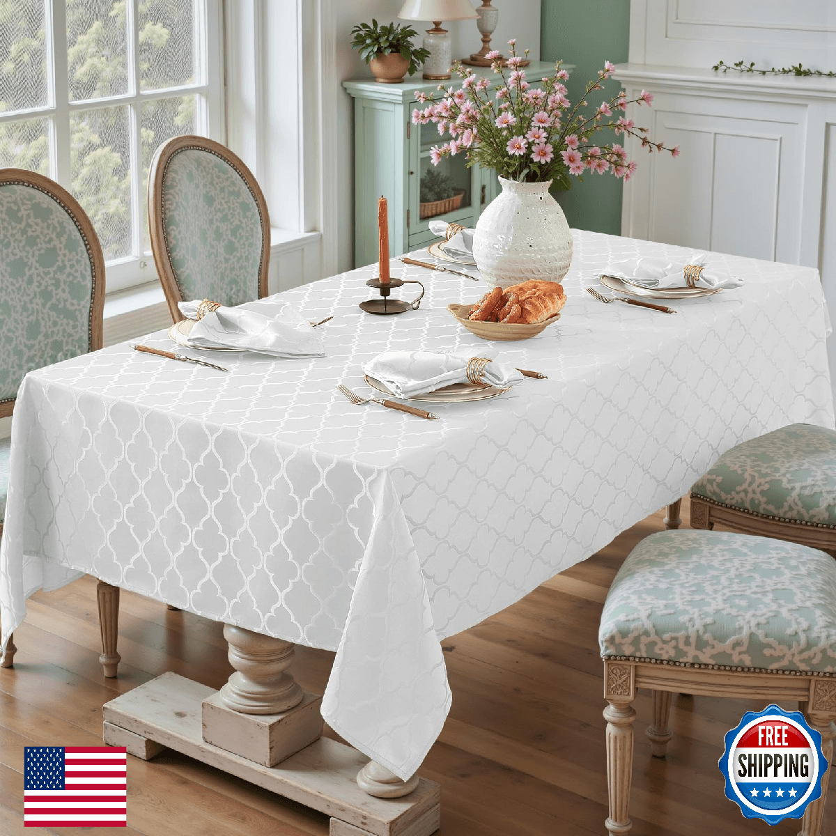 Larponder Tablecloth Rectangle, Jacquard Polyester Table Cloth, Washable & Spill - Image 1