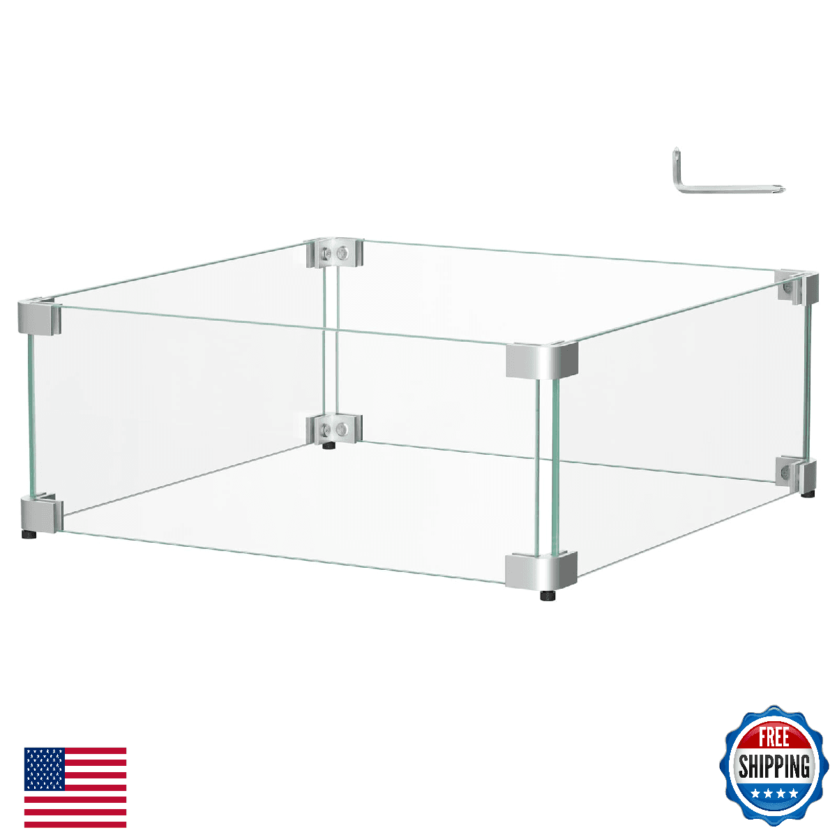 BriSunshine 16x16x6-inch Glass Wind Guard for Propane Fire Pit Square Tempered B - Image 1
