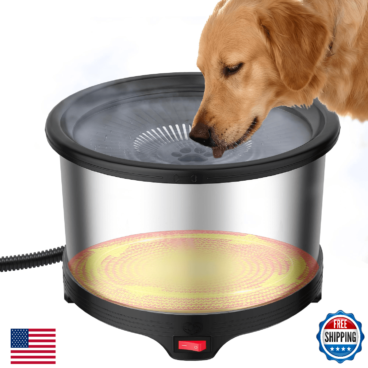 Twinsing 6.5L Heated Water Bowl Stainless Steel Outdoor Heated Dog Bowl Anti-Che - Image 1