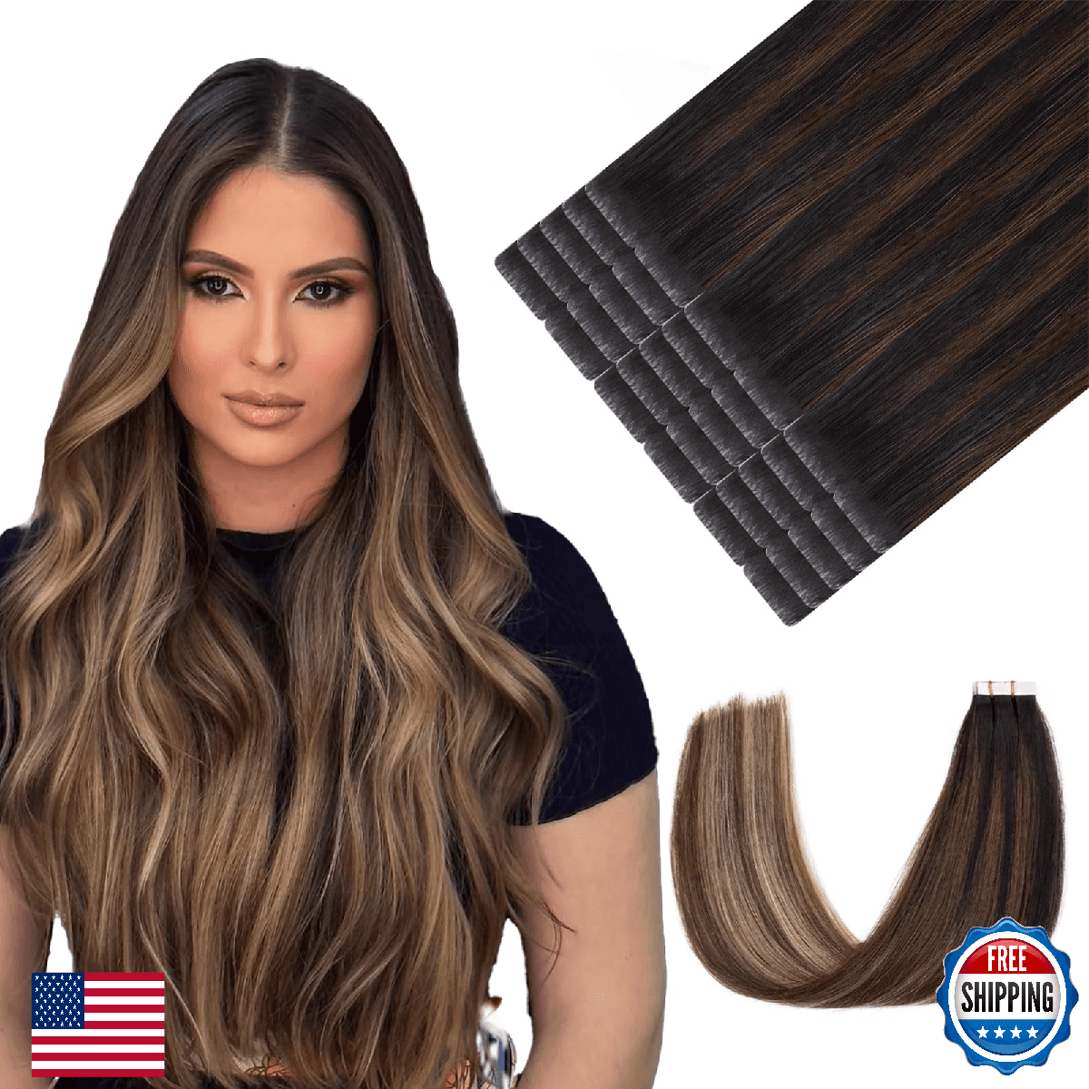 Youngsmile Invisi Edge Tape in Hair Extensions Human Hair #1B/4/27 Natural Black - Image 1