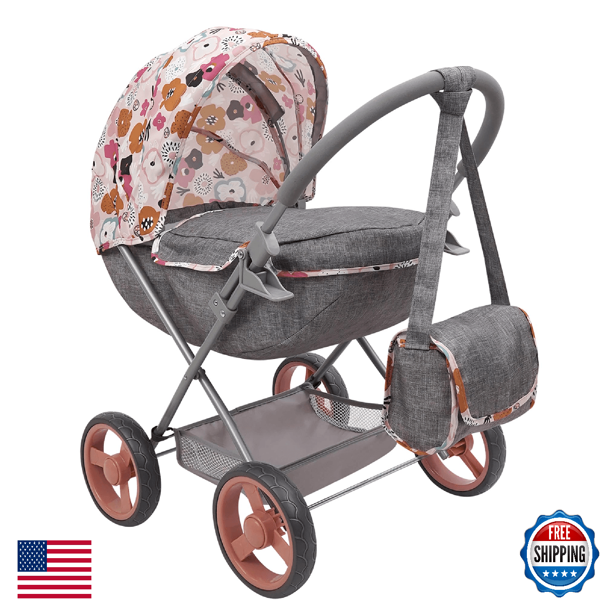 509 Crew: Melange Flora - Deluxe Doll Pram - Matching Shoulder Bag, Toy Accessor - Image 1