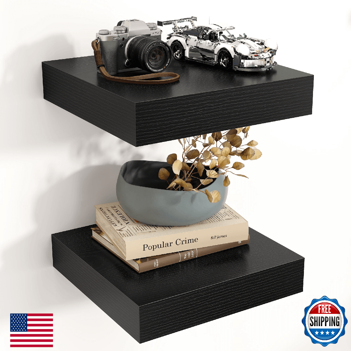 Venusmiles Square Floating Shelves for Wall, 12" W x 12" D x 2" H, 2 Pack of Sma - Image 1