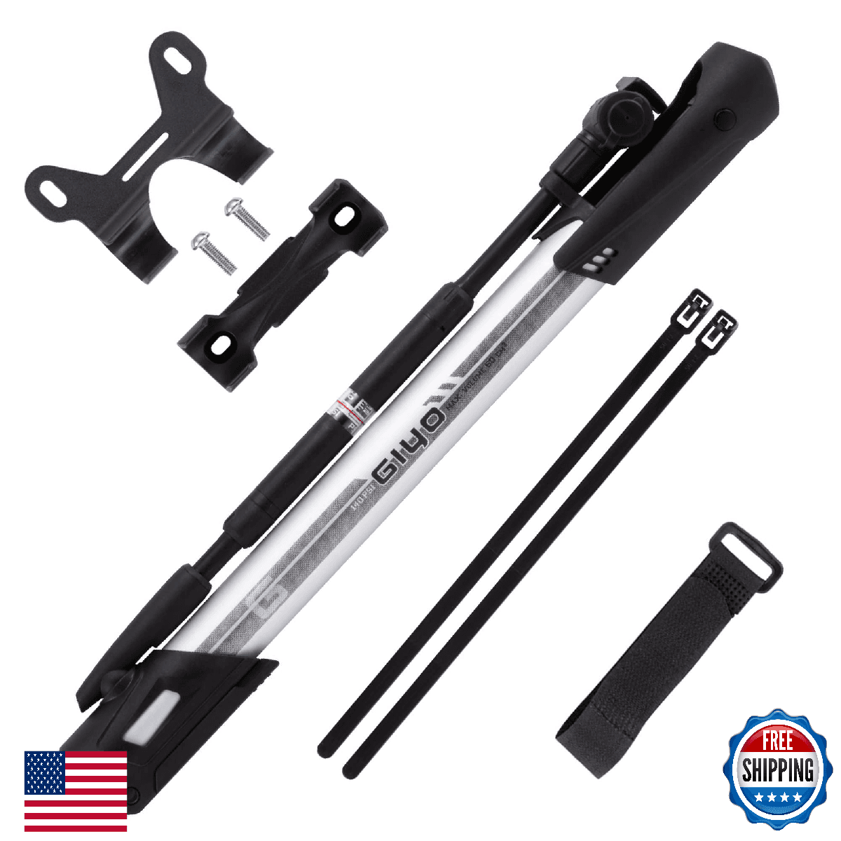 GIYO Mini Bike Floor Pump w/Gauge Portable Lightweight Aluminum Bicycle Tire Pum - Image 1