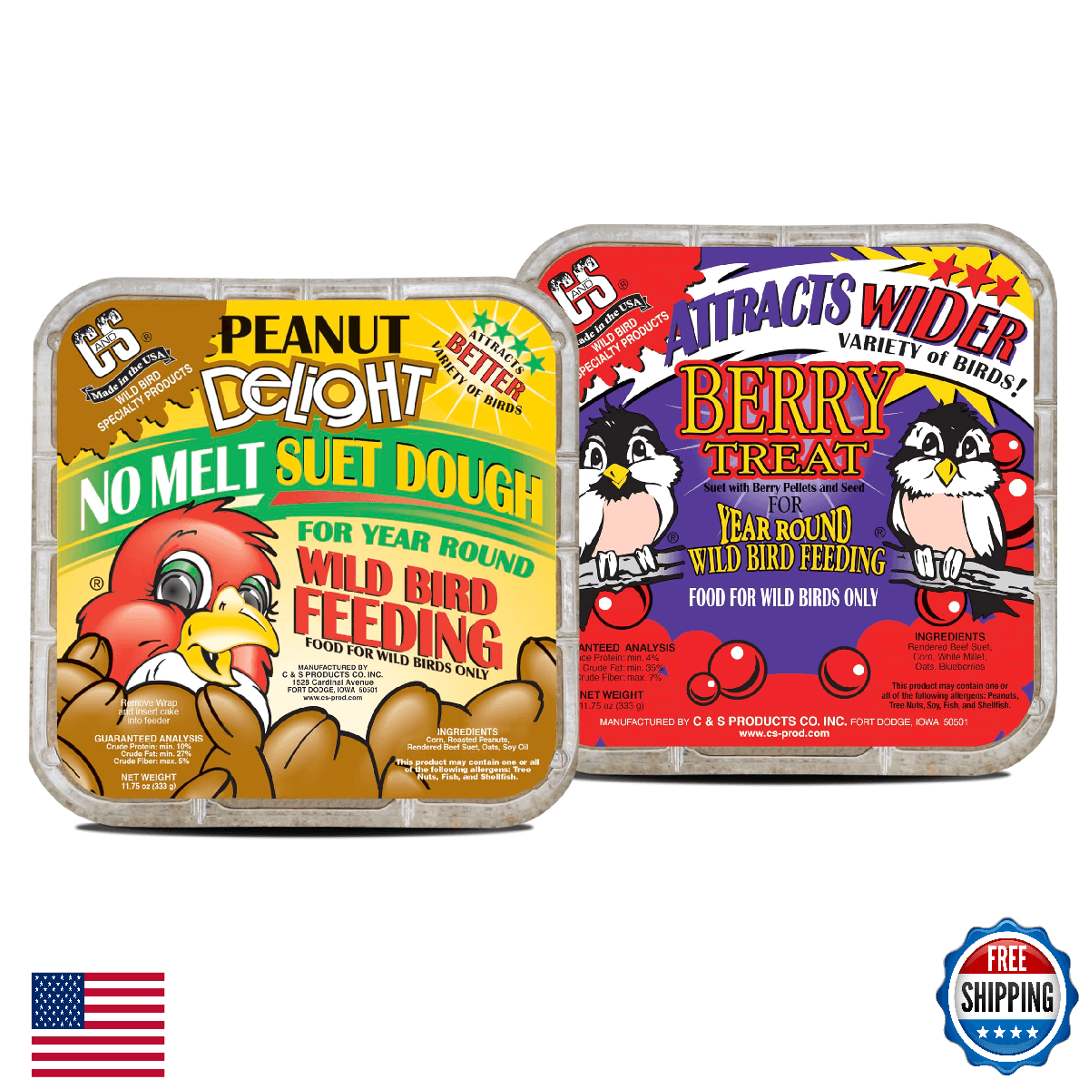 C&S Suet Variety Value Pack Peanut Delight Dough Berry Treat Wild Bird Food 24 P - Image 1