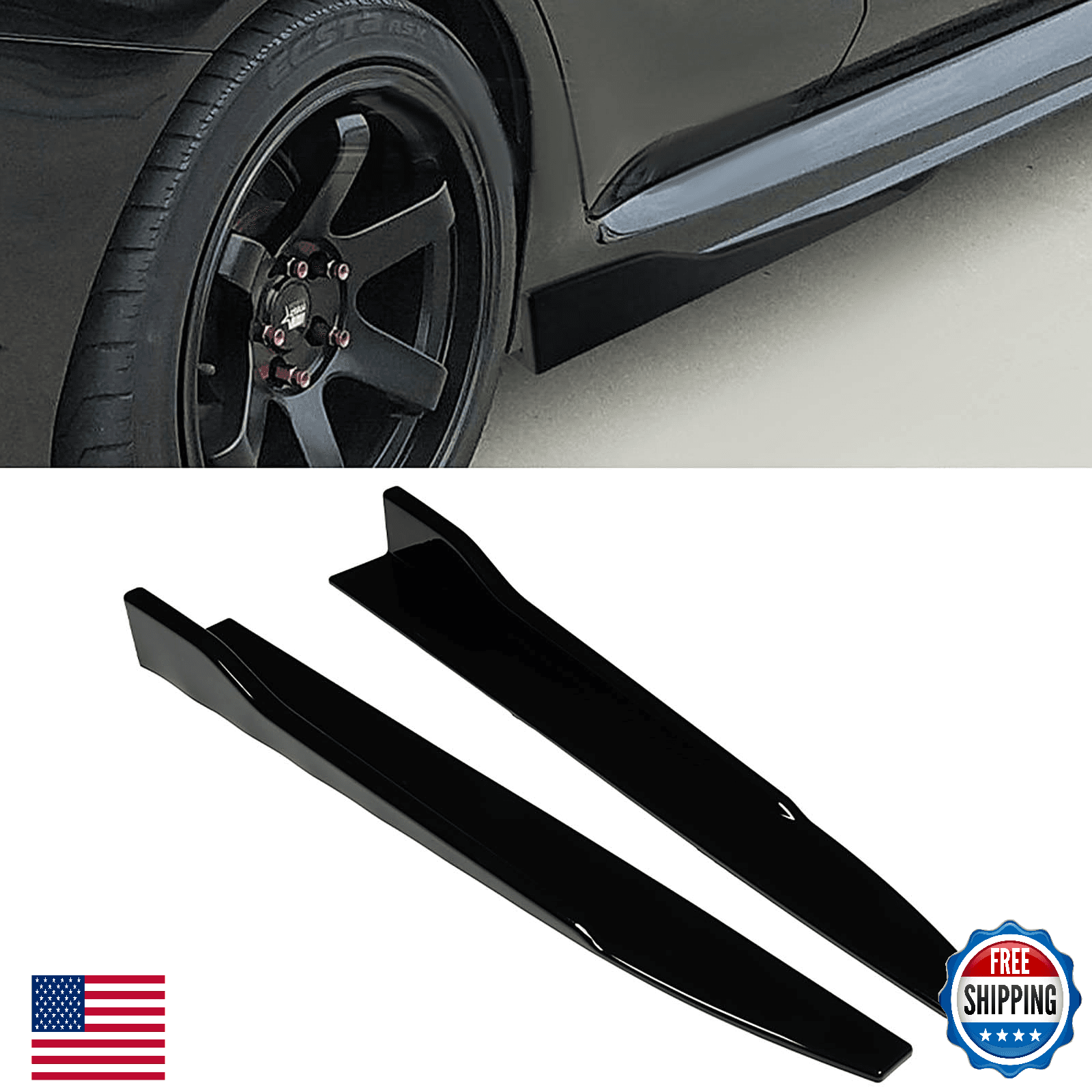 SCITOO Gloss Black 31" Car Side Skirts Rocker Panel Splitters Universal - Image 1