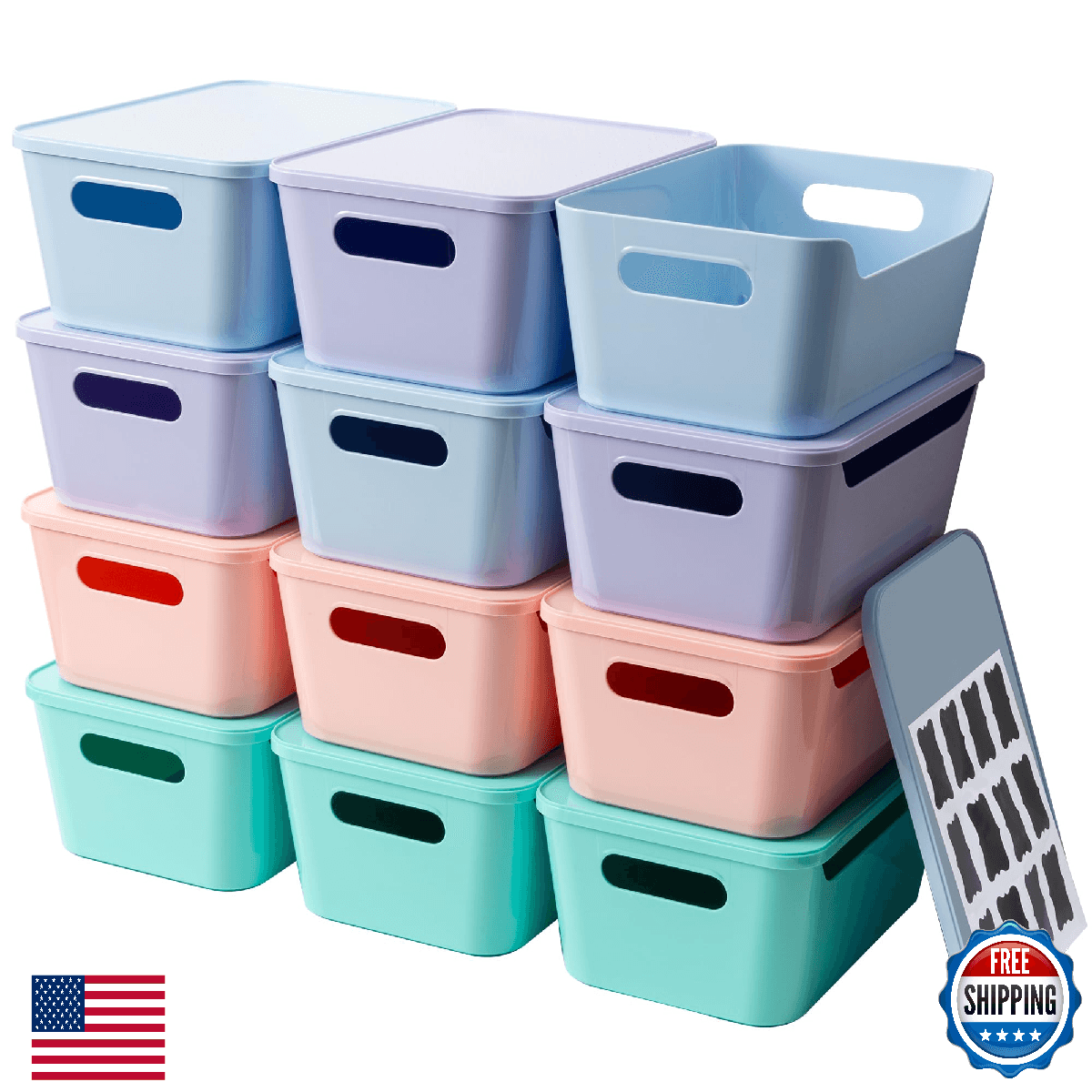 Tiawudi 12 Pack 4.5L Storage Bins with Lids, Plastic Storage Baskets for Home Cl - Image 1