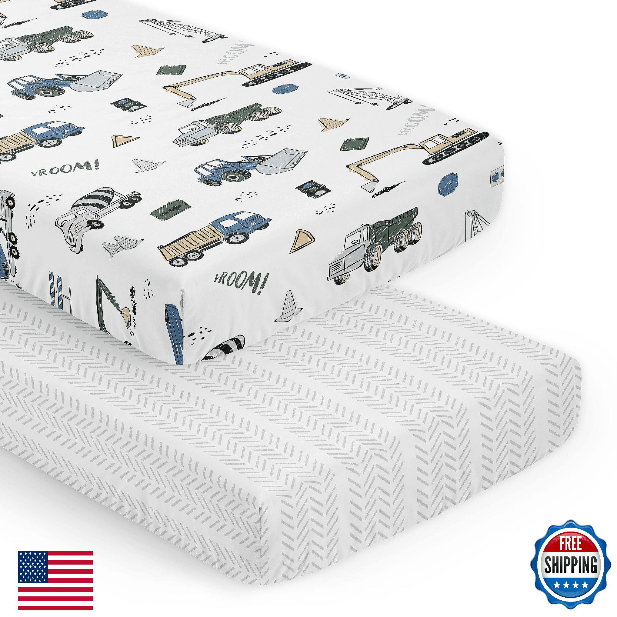 Sweet Jojo Designs Construction Truck Baby Crib Sheet Set - 2 Pack - Image 1