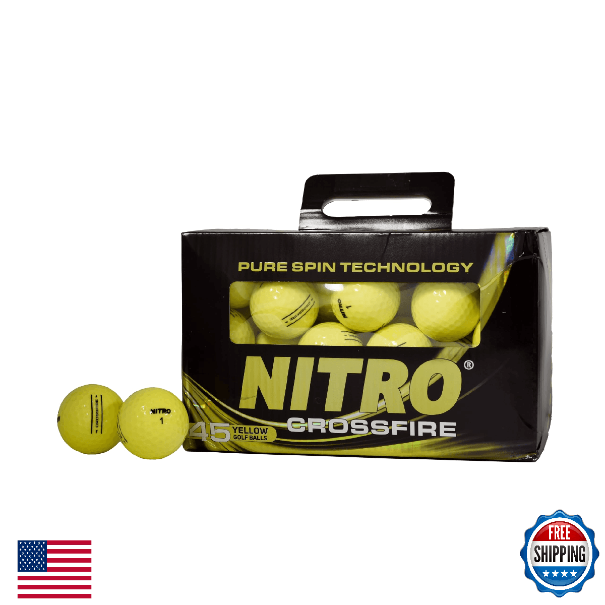 NITRO Crossfire 45 Golf Balls 45 Pack Yellow - Image 1