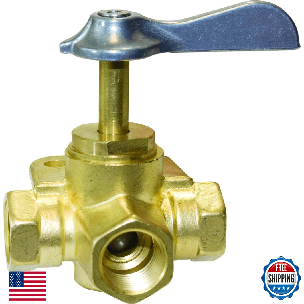 SeaSense NPT Female 3-Way Valve, 3/8-Inch - Gold/Silver, 2 Tanks 1 Engine - Image 1
