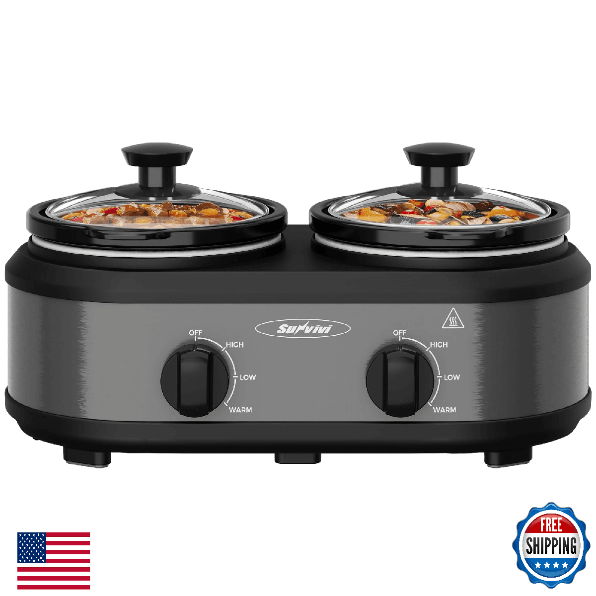 SUNVIVIPRO 2 * 1.25 Quarts Dual Slow Cooker, Buffet Server & Warmer with 2 Remov - Image 1