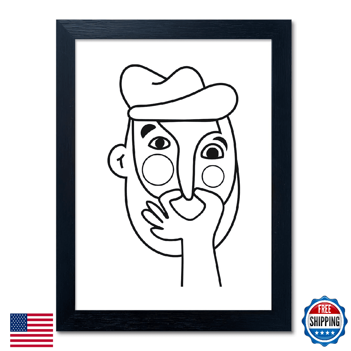 Back and White Funny Men Bathroom Decor, Modern Minimalist Toilet Art Decor, Hum - Image 1
