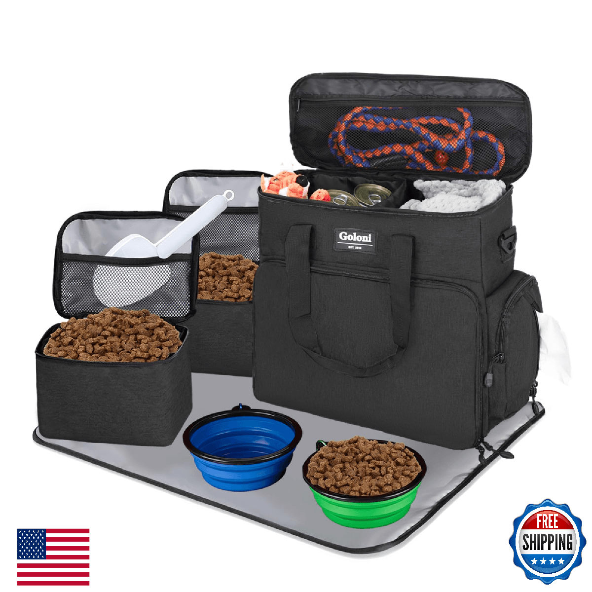 Dog Travel Bag Airline Approved - Pet Tote w/ Collapsible Bowls & Food Container - Image 1