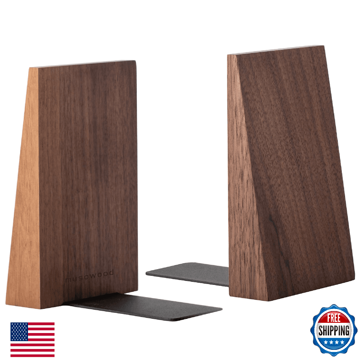 Muso Wood Walnut Wood Bookends for Heavy Books, Decorative, Non-Skip Design - Image 1