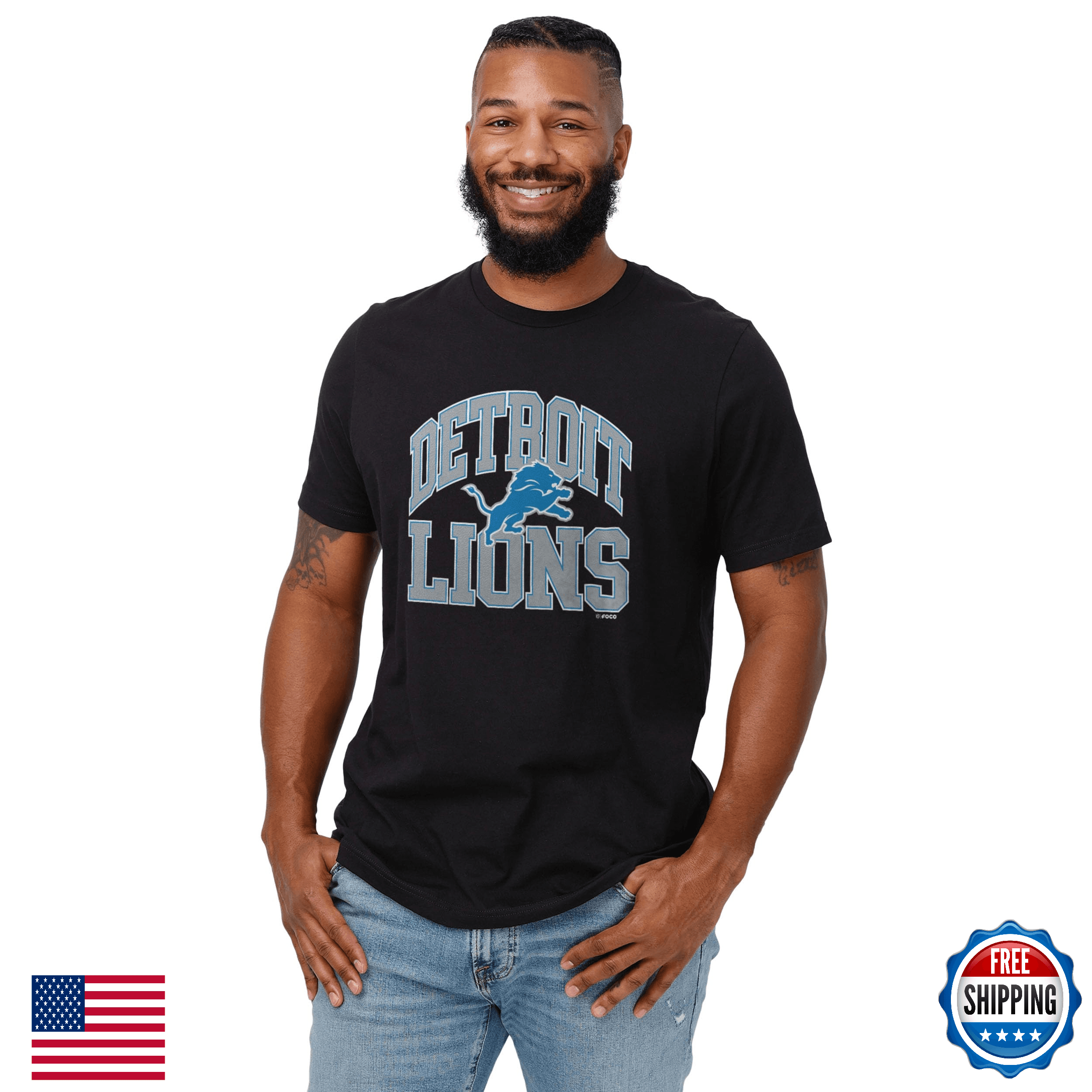 Detroit Lions Arched Wordmark Black T-Shirt - Men's X-Large NFL - Image 1