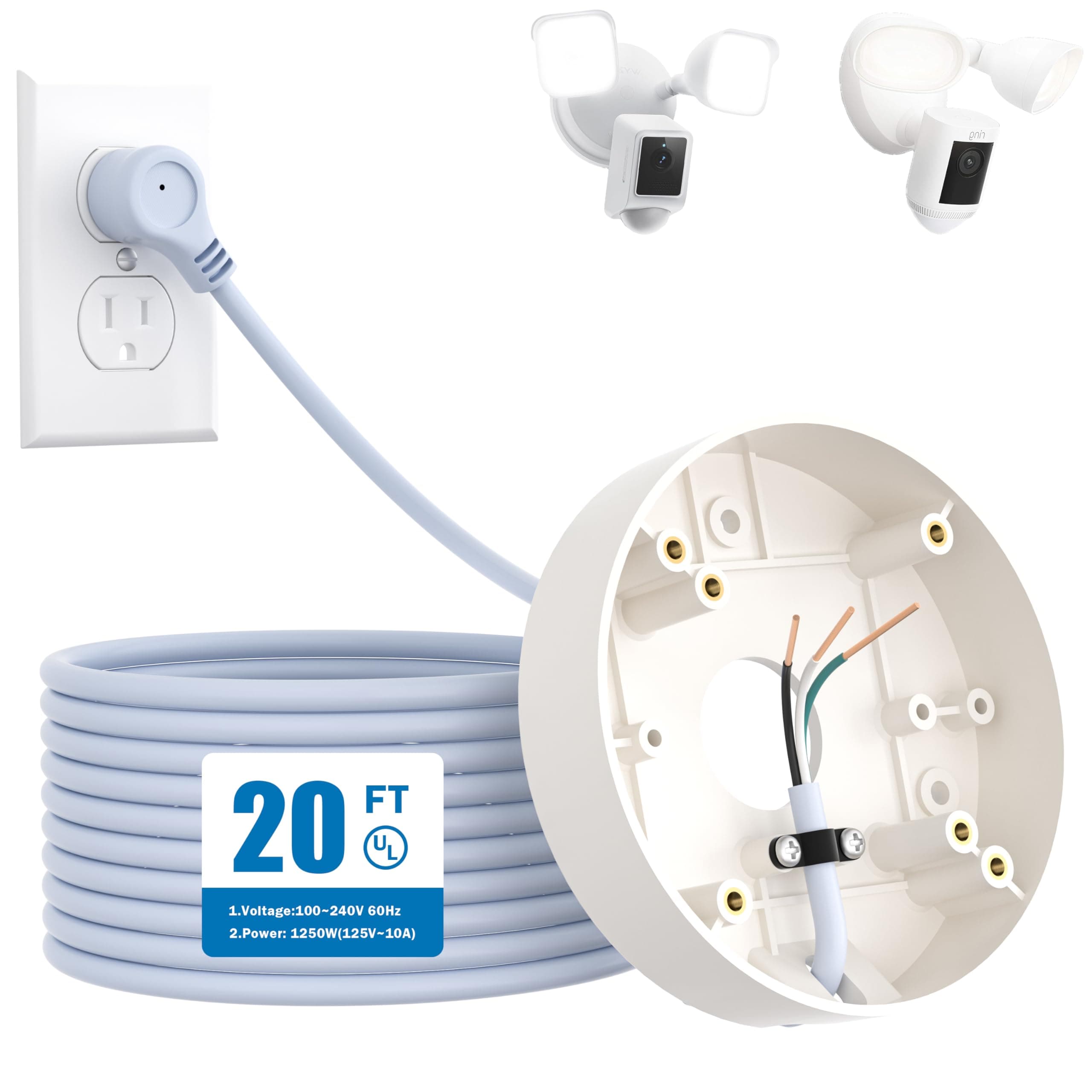 Plug-in Mount for Floodlight Cam Wired Plus/Pro, WYZE v2/Pro, Blink w/ 20ft Cabl - Image 1