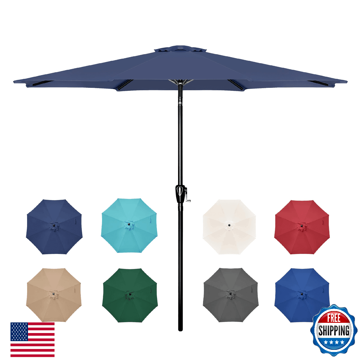 HealSmart 9ft Patio Umbrella Push Button Tilt/Crank Outdoor Market Yard Dark Blu - Image 1