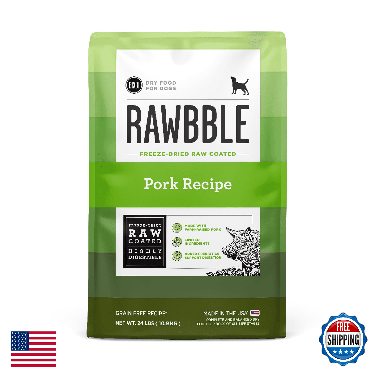 BIXBI Rawbble Freeze-Dried Raw Coated Dog Food, Pork – Fresh Meat, No Meat Meals - Image 1