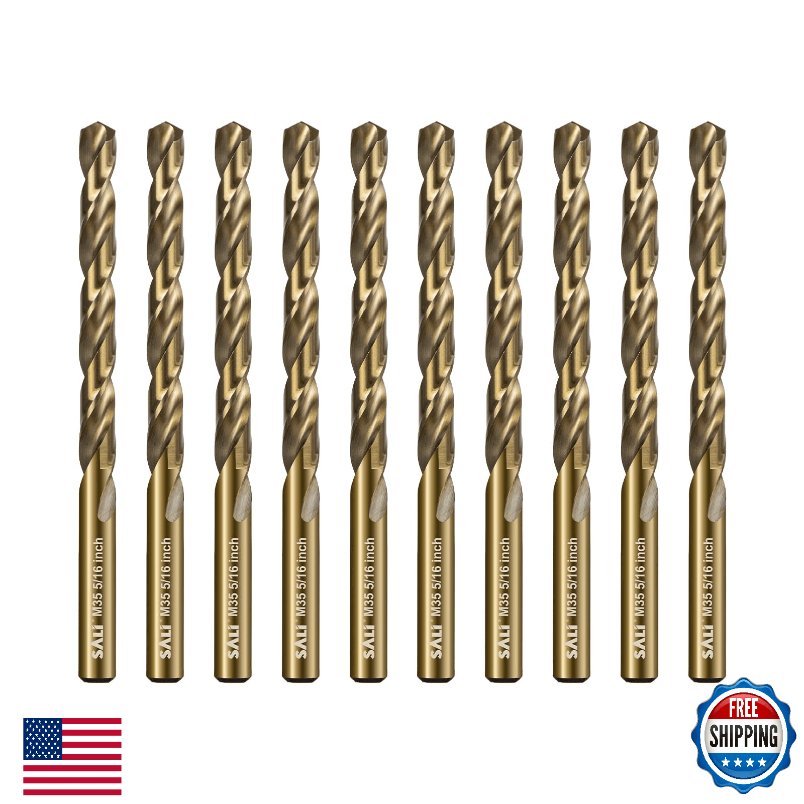 SALI 10Pc 5/16" M35 Cobalt HSS Jobber Length Drill Bit Set for Metal - Image 1