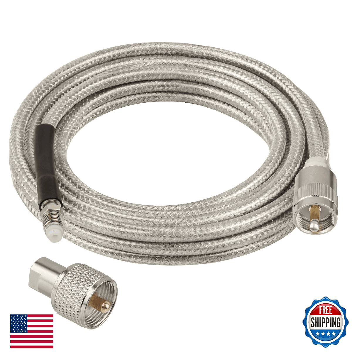 CB Coax Cable 12FT, RG8X FME Female to UHF PL-259 Male with FME Male to PL-259 A - Image 1