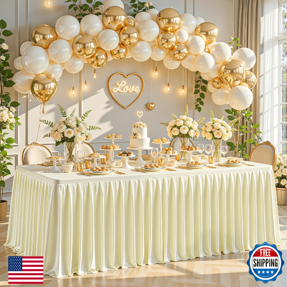 4ft Champagne Satin Tablecloths for Rectangle Tables - Shiny Spandex Party Table - Image 1