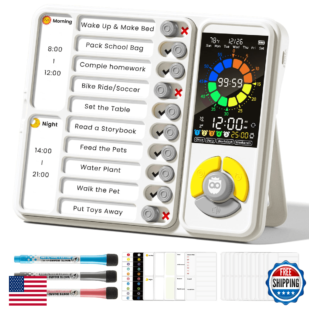 5 IN 1 Visual Timer for Kids/Adults with Chore Chart, ADHD Tools 12/24H Silent T - Image 1