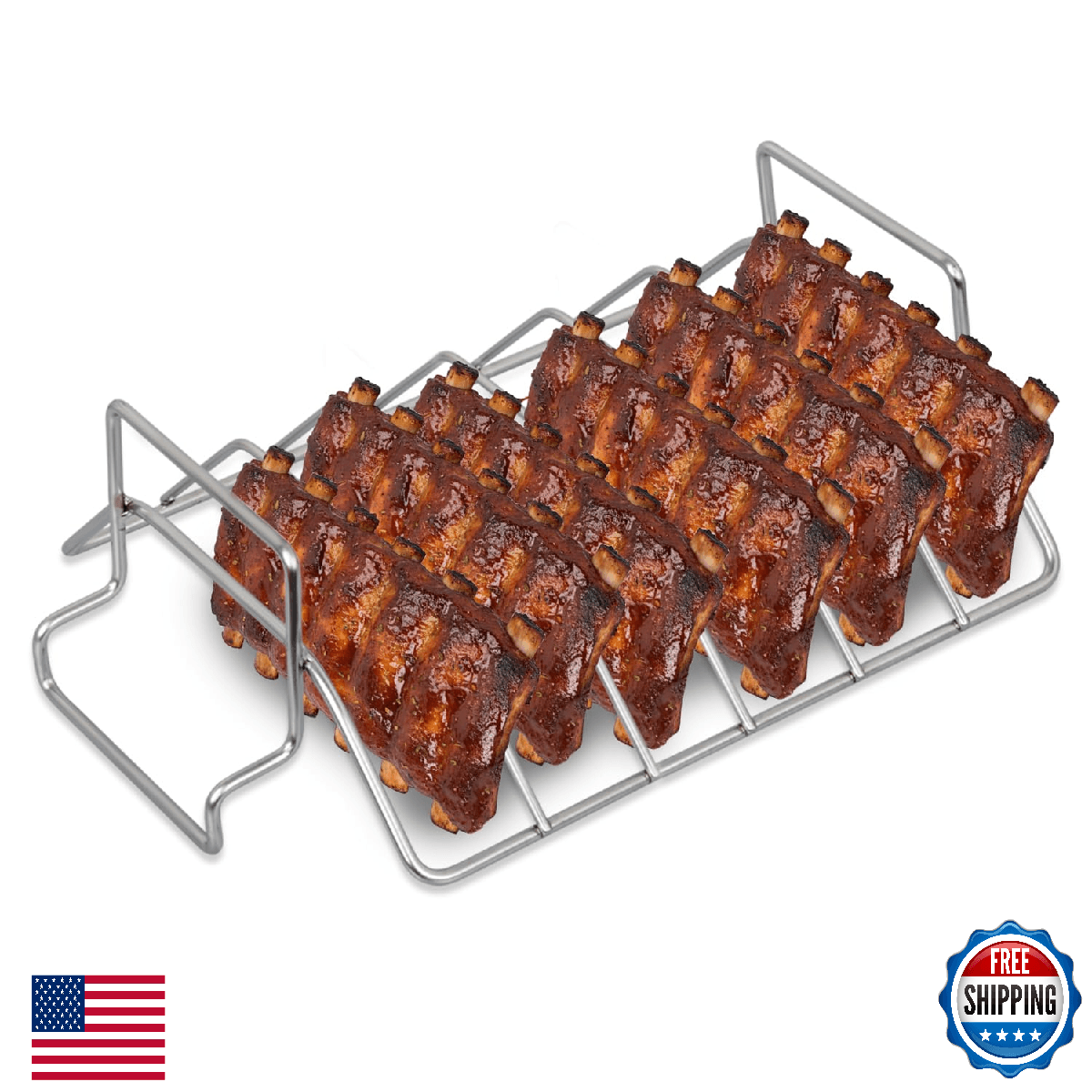 Burly grill Rib Rack for Big Green Egg, Stainless Steel BBQ Rib Racks for Grilli - Image 1