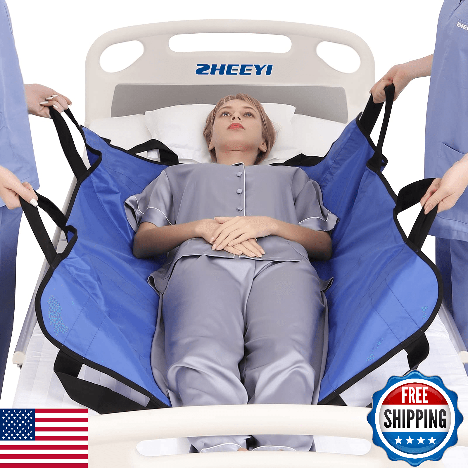ZHEEYI Positioning Bed Pad with Reinforced Handles 43x36 Patient Transfer Sheet - Image 1