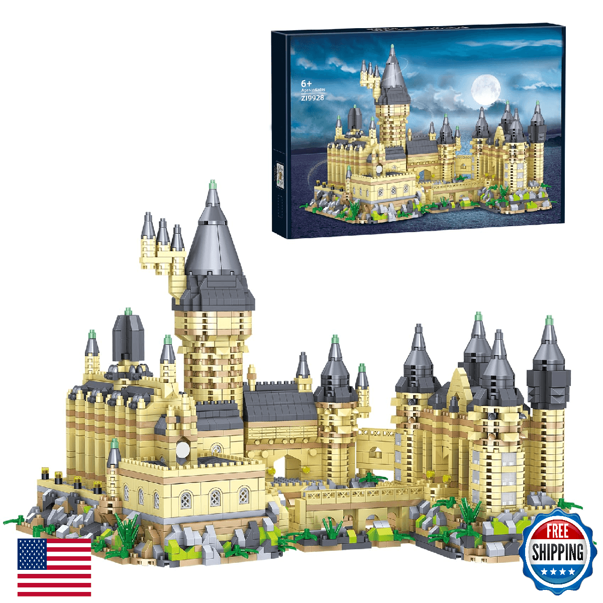 3000+ Micro Mini Blocks Magic Castle Building Toys - Creative Hog School - Image 1