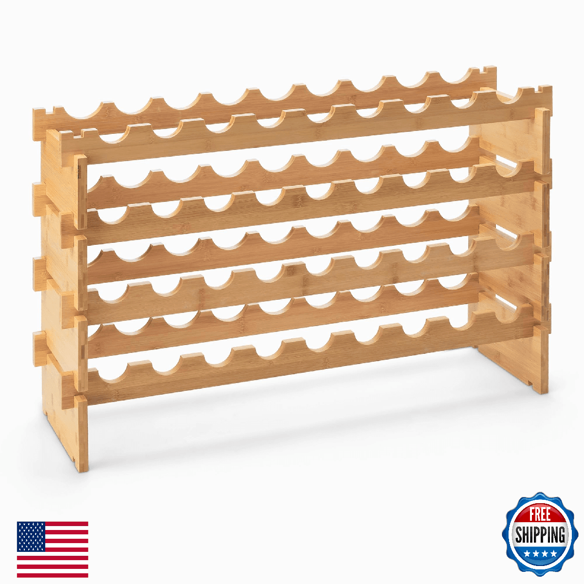 Amazon Basics Stackable Natural Bamboo Wine Rack, 36 Bottle Capacity - Image 1