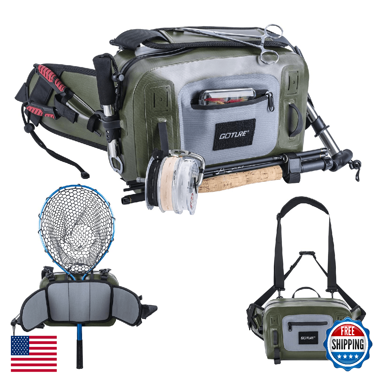 Goture Waterproof Fishing Waist Pack, IPX8 840D TPU Large Tackle Bag with Rod Ho - Image 1