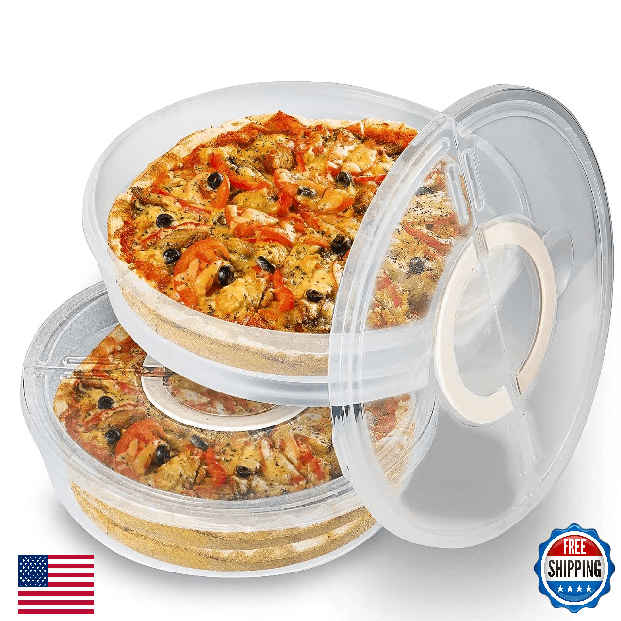2 Pack 12inch Food Storage Container with Lid and Handle, Reusable 2 Compartment - Image 1
