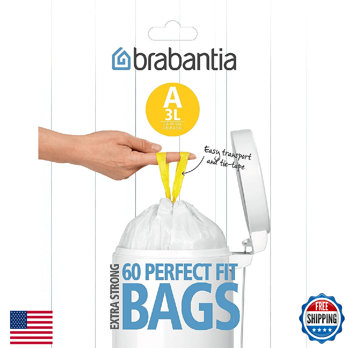 Brabantia Bin Liners Size A 3L 60 Bags - Image 1
