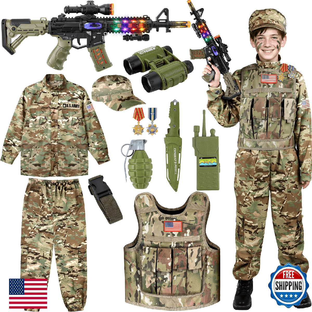 GIFTINBOX Army Costume for Boys Kids Military Costumes with Military Vest Soldie - Image 1