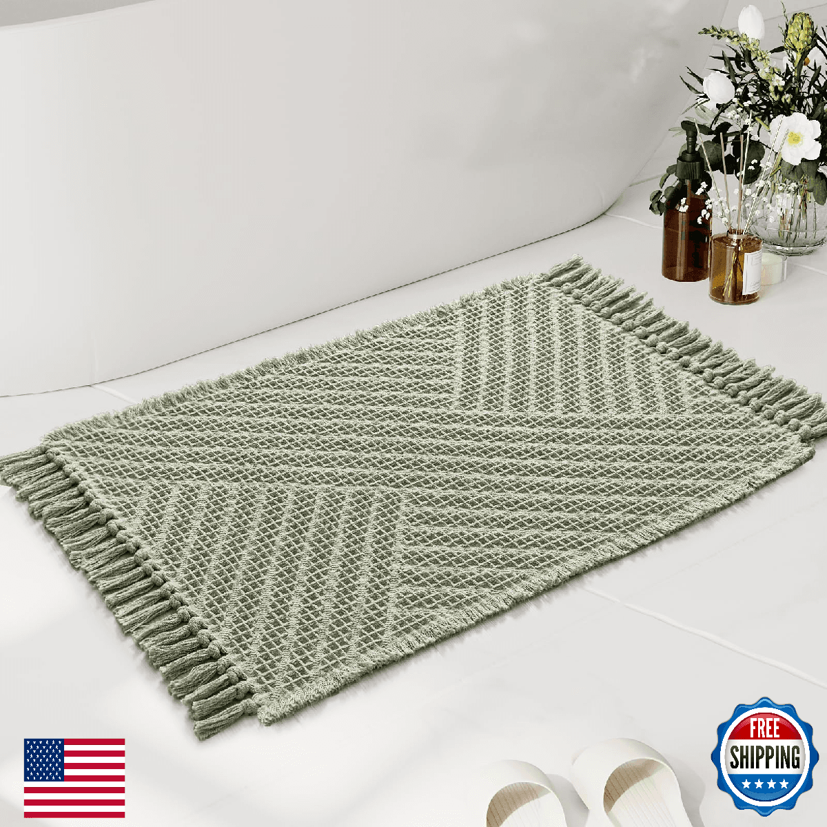 H.VERSAILTEX Waffle Bath Mat Super Absorbent Boho Bath Mat Non Slip Bath Rugs fo - Image 1