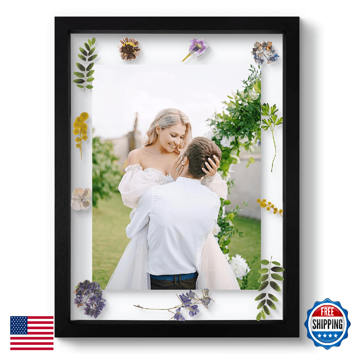 12x16 Floating Picture Frame - Black Solid Wood Frame for Pressed Flower - Real - Image 1