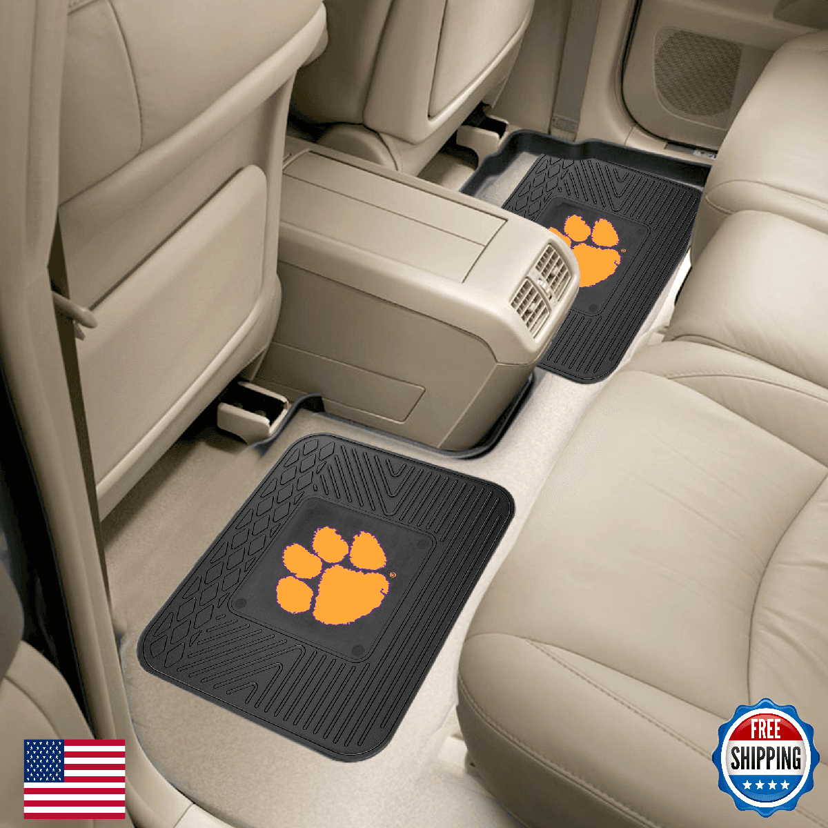 FANMATS NCAA Clemson Tigers Back Row Utility Car Mats - 2 Pc Set, 14in. - Image 1