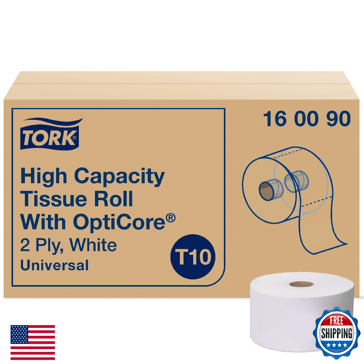 Tork OptiCore Mid-size Toilet Paper Roll White T10, 2-ply, 12 rolls x 2000ft - Image 1