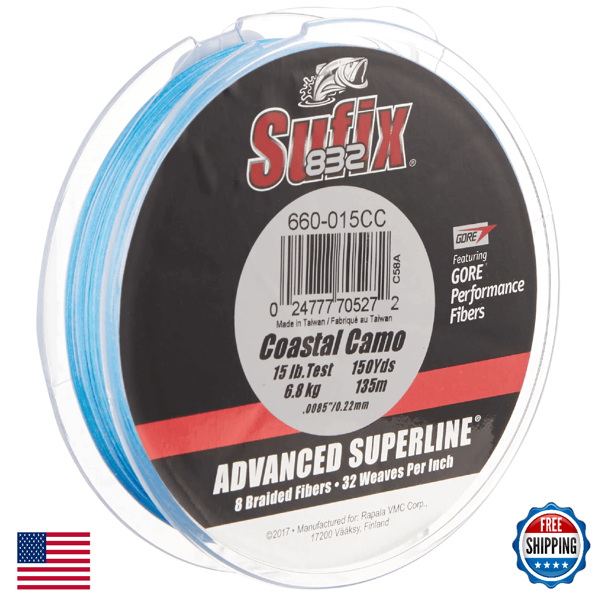 Sufix 832 Braid 15 lb Coastal Camo Fishing Line - 150 Yds 660-015CC - Image 1