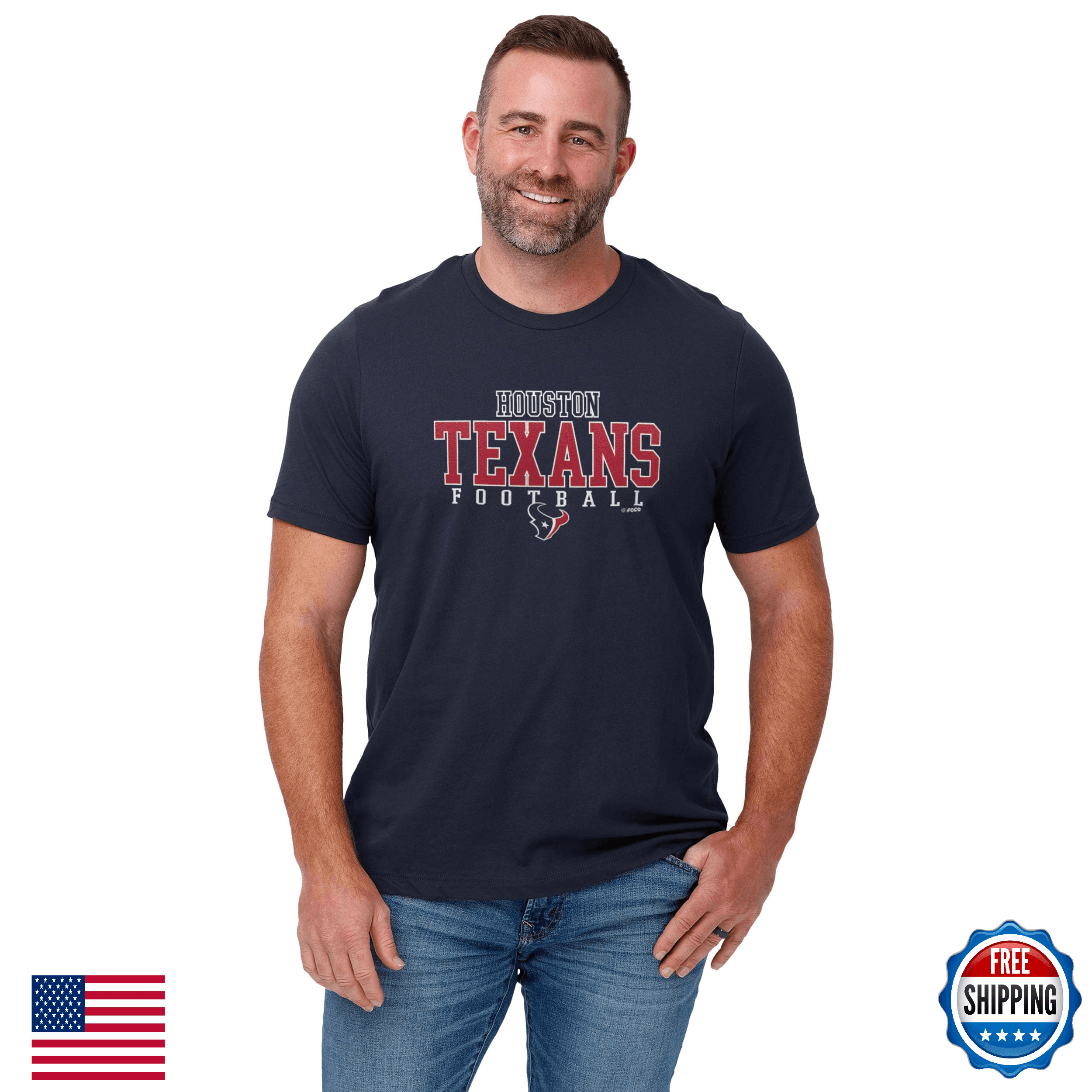 FOCO Houston Texans Football Wordmark Primary Color T-Shirt - XX-Large - Image 1