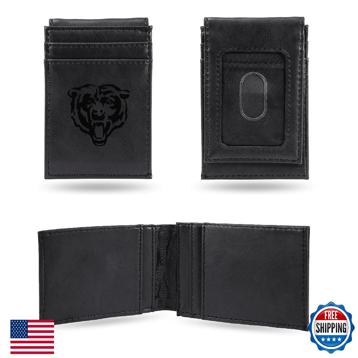 Rico Industries Laser Engraved Front Pocket Wallet Chicago Bears NFL 2.75x4" - Image 1